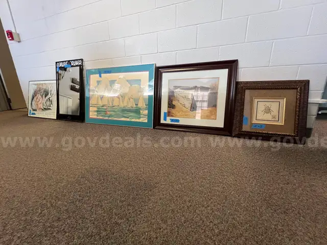 Framed wall art and decorative mirror lot