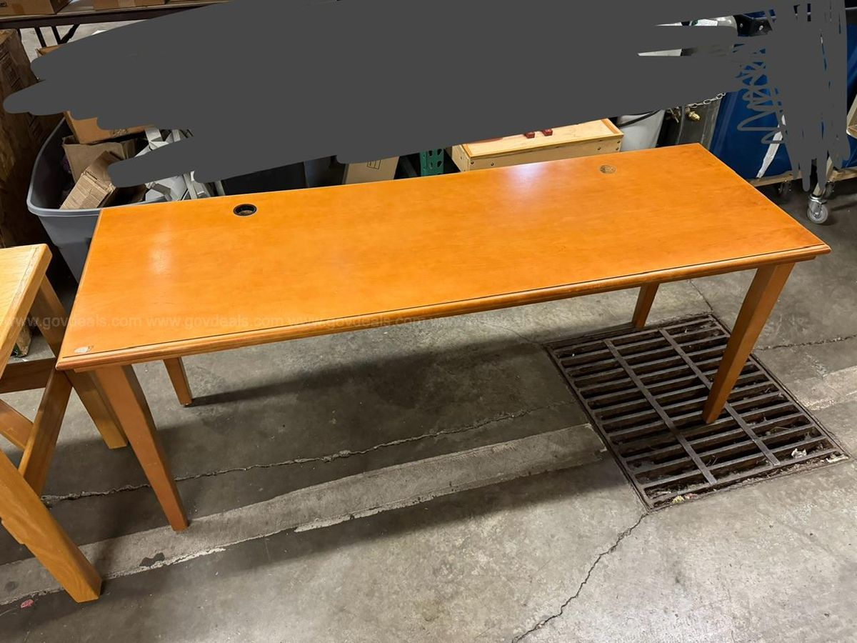 Five Library Tables and one Desk | AllSurplus