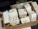 Lot of various cameras, consumer electronics, networking routers, photography equipment