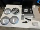 Lot of various cameras, consumer electronics, networking routers, photography equipment