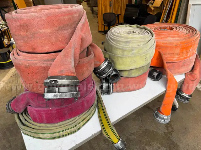 Lot of ten Fire Hoses - all marked as &#x201C;failed inspection.&#x201D; Decor or craft material