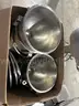 1 Hobart slicer, 1 Hobart mixer, with bowls and lids, with stand