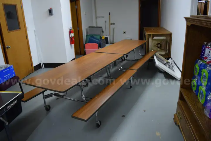 12ft Cafeteria lunch table w/foldable bench seat, adult size