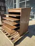 Lot of 10 filing cabinets, 12 office chairs, 1 podium, and 1 Display rack,