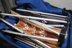 (9) items Skyline Trade Show Display Lot &#x2013; Indiana University Graphics, Pop-Up Panels, Banner System, Rolling Cases