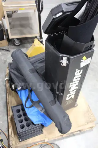 (9) items Skyline Trade Show Display Lot &#x2013; Indiana University Graphics, Pop-Up Panels, Banner System, Rolling Cases