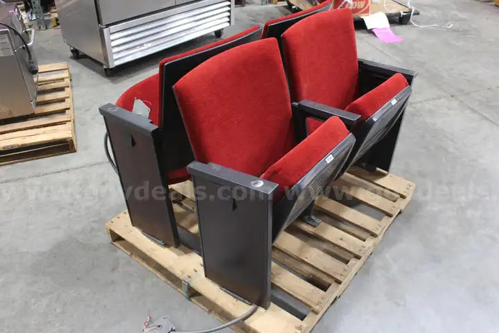 Lot of (4) Connected Auditorium/Theater Seats &#x2013; Red Upholstery