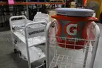 (1) Lot of Gatorade Rolling Carts, Cooler, and Cup Holder Trays