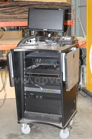(1) Mobile AV Media Equipment Rack w/ Samsung Monitor, Sony Blu-ray 3D Player, Extron Control Units, and Accessories