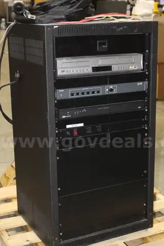 (1) Middle Atlantic Rack Cabinet w/ AV Equipment &#x26; Cables &#x2013; Includes JVC DVD/VHS Player, Extron MLS 406SA, Crestron CP2E