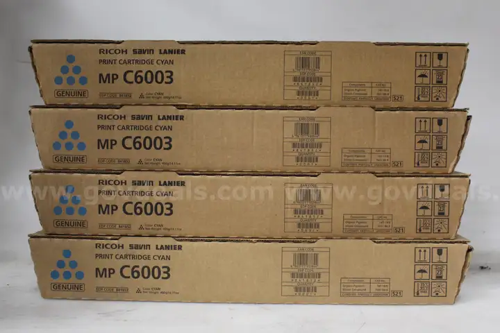 Lot of (4) Cyan Ricoh MP C6003 Toner Cartridges