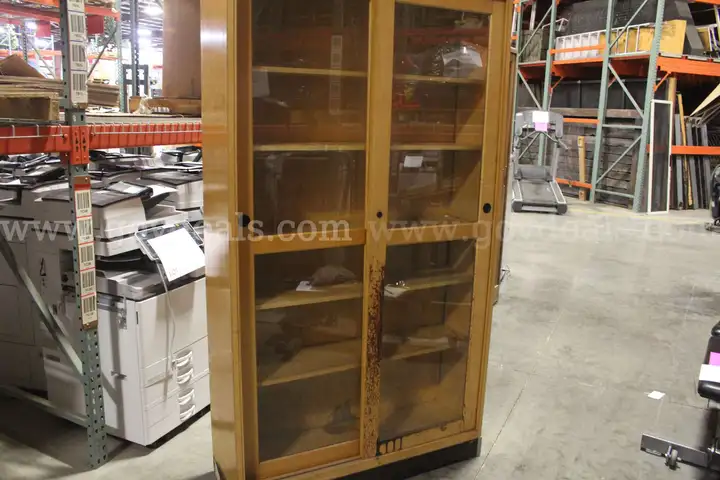 Wooden Bookshelf w/ Glass Sliding Doors