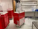 metal medical cart - red - 6-drawer - contains medical supplies (&#x22;crash cart&#x22;) plus a single patient use resuscitator