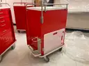 metal medical cart - red - 6-drawer - contains medical supplies (&#x22;crash cart&#x22;) plus a single patient use resuscitator