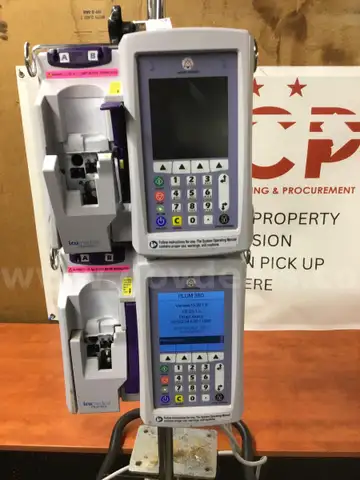 Lot of 2 ICU Medical Plum 360 Infusion Pumps on 1 IV Pole