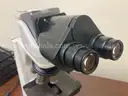 Lot of 9 microscopes and 1 Pentax camera with eyepieces attached