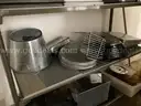 Lot of cafeteria trays, pans, plastic dishwasher trays, small plates