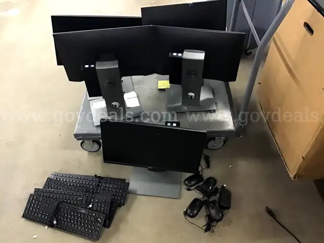 Lot of 5 Desktop computer sets with cords, keyboards and mouse