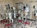 Lot of 74 non working ICU Medical Plum A+ Infusion Pumps on 19 IV Poles