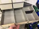 Metal Shelves with small plastic drawers - mostly empty