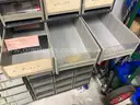 Metal Shelves with small plastic drawers - mostly empty