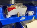 Spare parts for repair of medical equip - includes metal shelves with plastic bins