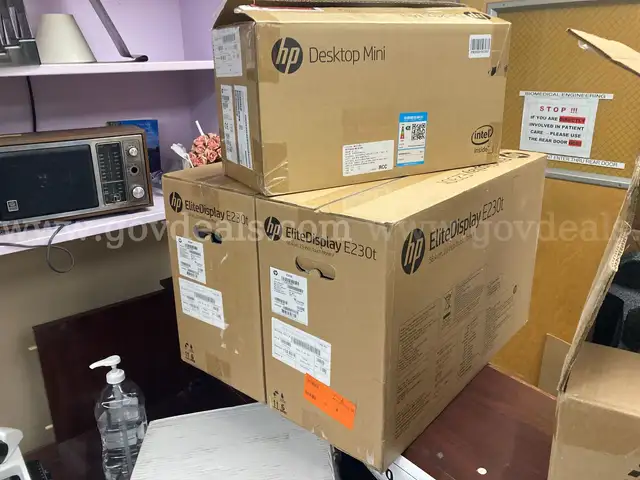 HP EliteDisplay E230t Touch Monitors (2 units) and HP ProDesk 600 (1 unit) - all NEW IN BOX