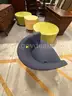 1 LOT OF OTTOMANS , SEATING AND DRUM TABLE -SEE CONTENTS