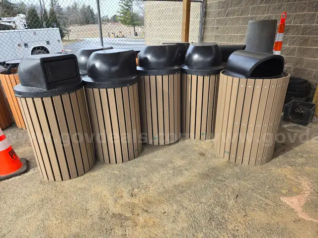 Lot of Recycled Plastic Round Trash Cans