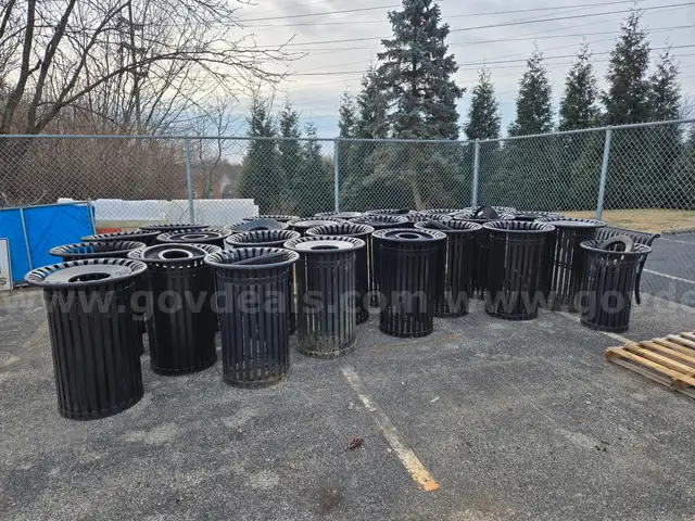 Lot of (15) Steel Slat Round Trash Cans