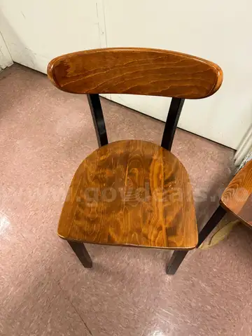 FIFTEEN BLACK AND WOOD CHAIRS