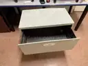 TWO TABLES, BOOKCASE, DESK, AND FILE CABINET