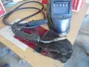 Lot of Welding Gloves, Lead, Helmet, Box, Oiler Bottle and Fence Gloves.