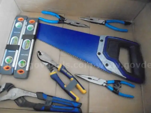 Lot of (1) Hand Saw, (2) Levels, and (5) Pliers.