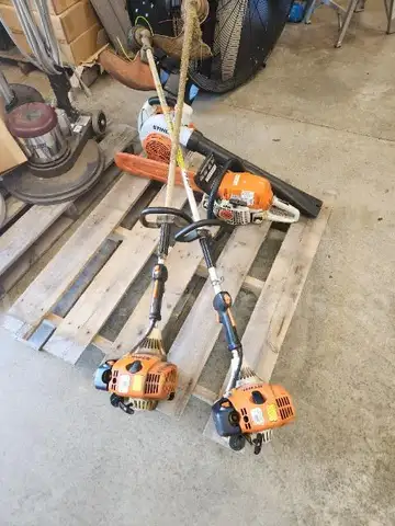 Lot of (6) Stihl Weedeaters, (1) Stihl Chainsaw, and (1) Stihl Leaf Blower.