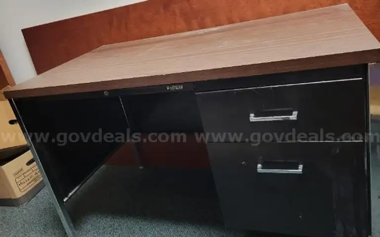 Lot of (1) Black/Walnut Metal Desk.