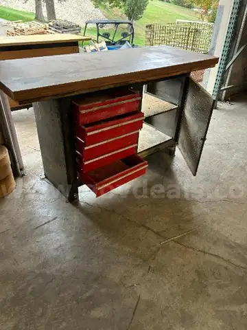 Lot of (1) 5-Drawer Metal Frame Wood Top Workstation 24&#x22;x64&#x22;.