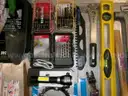 Lot of Various Drills, Drill Bits, and Various Tools.