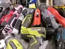 Lot of Various Battery Operated and Electric Drills and Tools.