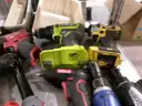 Lot of Various Battery Operated and Electric Drills and Tools.