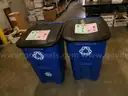 Lot of (9) Rubbermaid Rolling Recycle Cans w/Lids, 50 Gal Capacity.