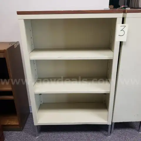 Lot of (1) Metal Bookcase and (1) Wood Bookcase.
