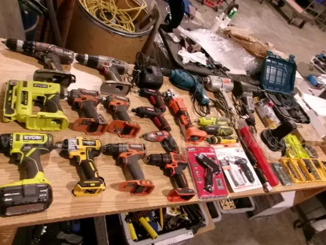 Lot of Various Drills, Drill Bits, and Tools.