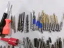 Lot of Various Drills, Drill Bits, and Tools.