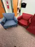 Lot of (3) Red and (3) Blue Upholstered Office Chairs.