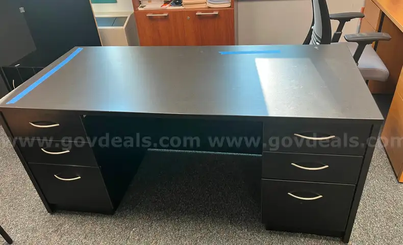 Lot of Desks &#x26; Credenza: 4 Items