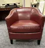 2 Brown Leather Chairs, 1 Maroon Paisley Office Chair