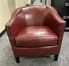 2 Brown Leather Chairs, 1 Maroon Paisley Office Chair