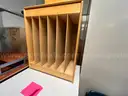 1 lot wooden changing table, book storage, and more