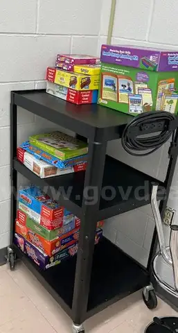 1 lot AV cart, computer table, and more